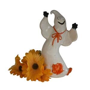 Vintage Ceramic Ghost Figurine Hand Painted Halloween Decor